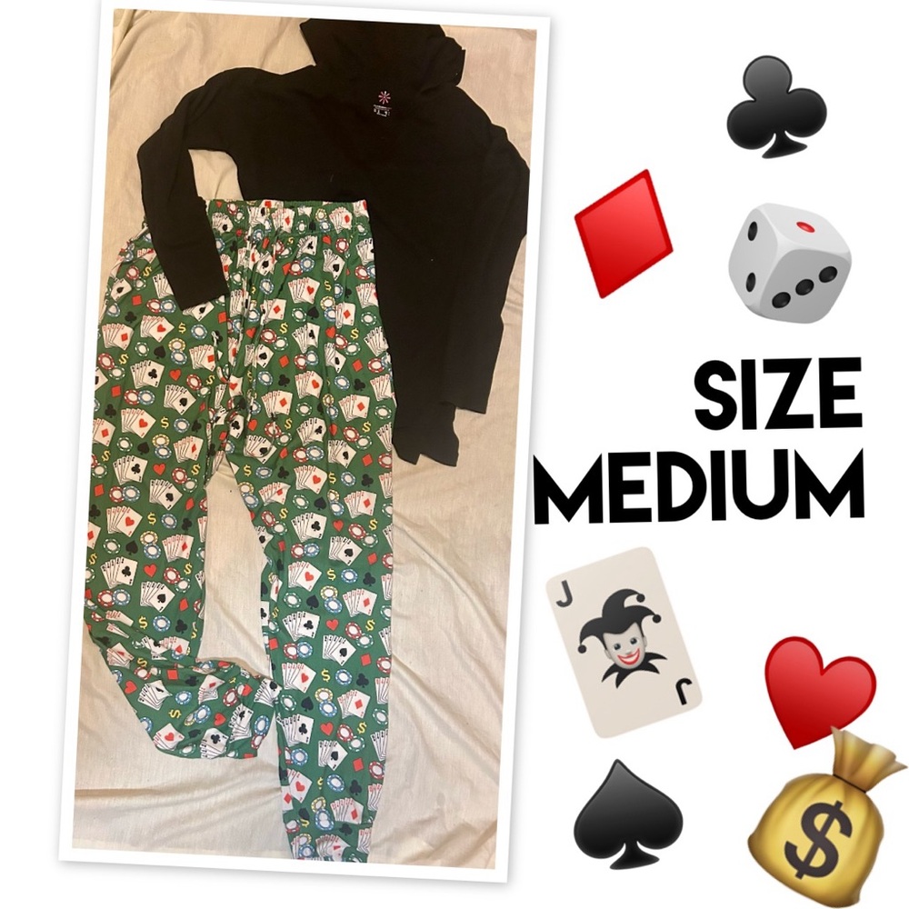 Black Tshirt Hoodie and Card Pajama Set